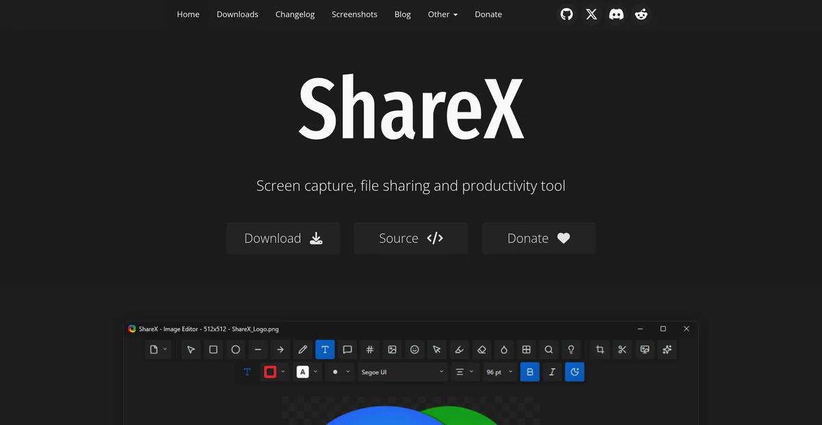 The ShareX homepage