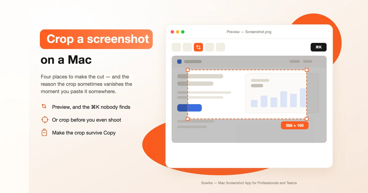A screenshot open in Preview with a crop selection over the part being kept