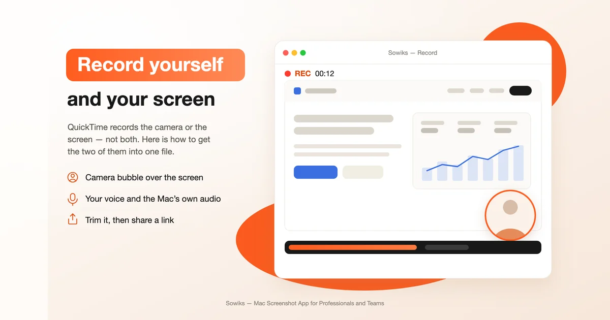 A Mac screen recording in progress with the webcam bubble in the corner