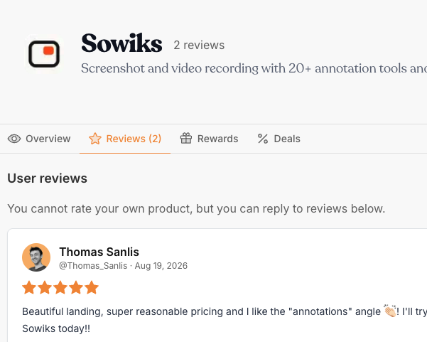 A Sowiks product page captured straight off the screen, with no background